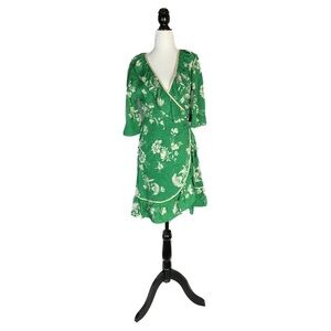 Green and White Floral Wrap Dress